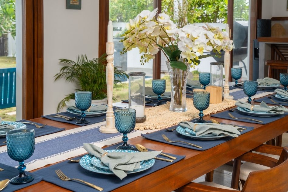 Enjoy family time on dining table at Villa Tanderra Tangalle Sri Lanka